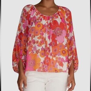 Trina Turk Women's Pink Tropicana Long-Sleeve Blouse Top Size S